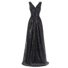 Kate Kasin sans manches V-Neck Long noir brillant robe de soirée à billes KK000199-4